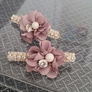 Pair of Pink flower cyrstal hair pin